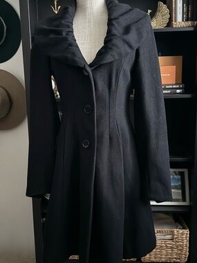 Black Tailored Coat with Draped Collar